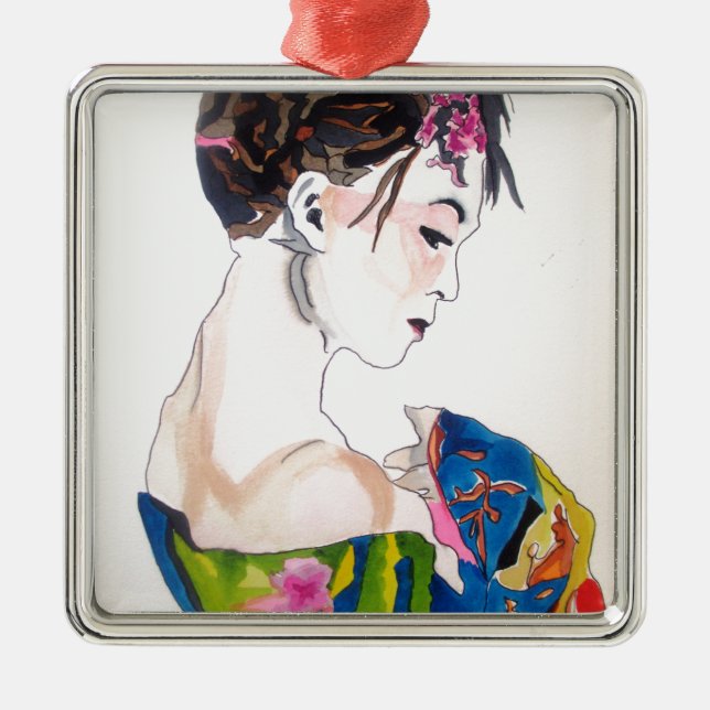 Lady with kimono metal tree decoration (Front)