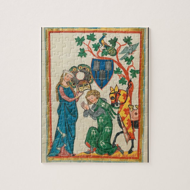 Lady with Knight, 14th Century Mediaeval Jigsaw Puzzle (Vertical)