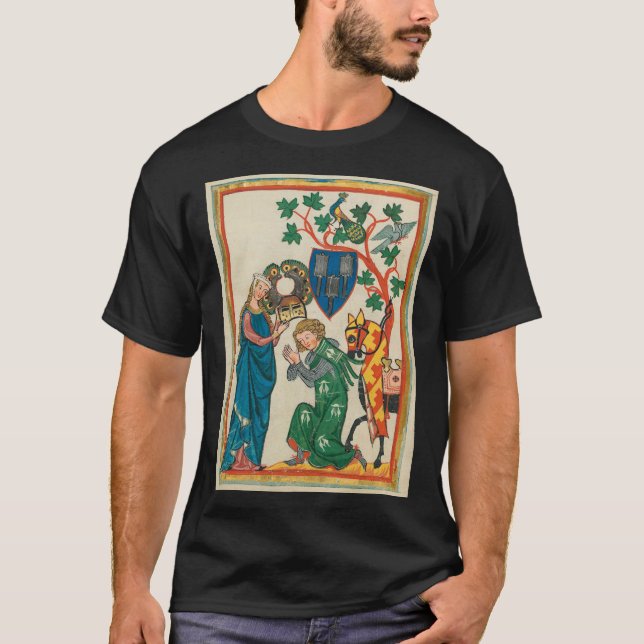 Lady with Knight, 14th Century Mediaeval T-Shirt (Front)