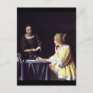 Lady with Maidservant Holding Letter by Vermeer Postcard