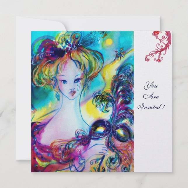 LADY WITH MASK / Venetian Masquerade Ball ice Invitation (Front)