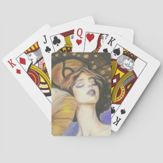 lady with mushroom deck of cards brown tones