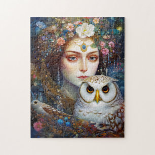 Lady With Owl Surreal Fantasy Art Jigsaw Puzzle