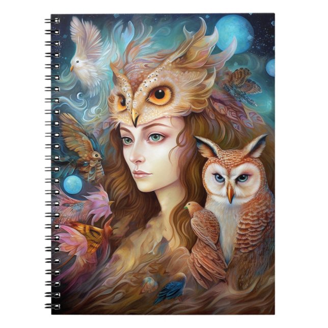 Lady With Owl Surreal Fantasy Art Notebook (Front)