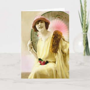 Lady with parasol holiday card