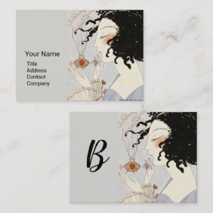 LADY WITH PERFUME BOTTLE ART DECO BEAUTY Monogram Business Card