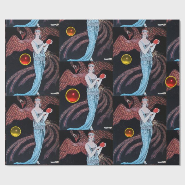 LADY WITH PHOENIX ,ART DECO BEAUTY FASHION COSTUME WRAPPING PAPER (Flat)
