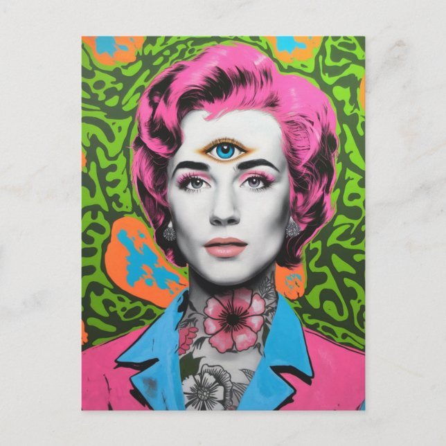 Lady with Pink Hair and a Third Eye Postcard (Front)