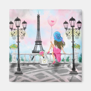 Lady with Pink Heart Balloon in Paris Magnet