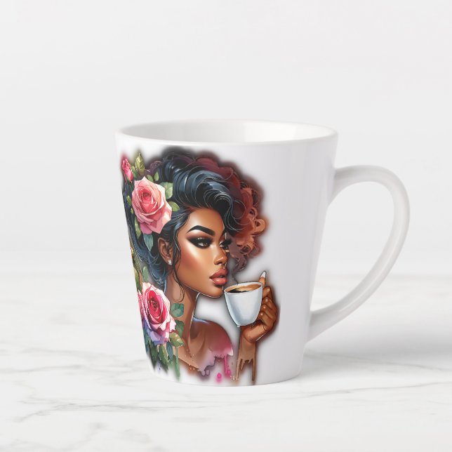 Lady With Pink Roses Drinking  Latte Mug (Right)