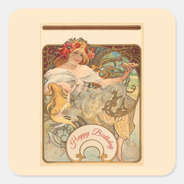 Lady with Poppies in Her Hair Square Sticker (Front)