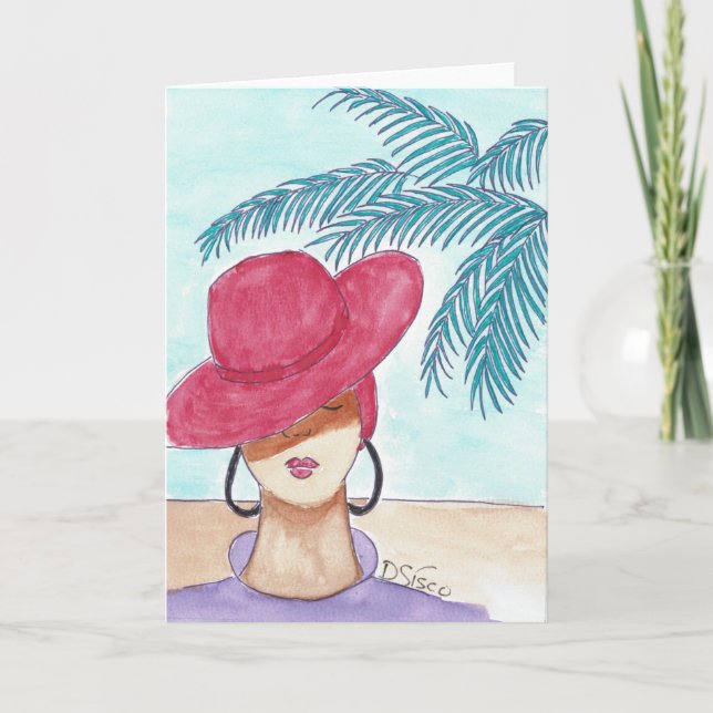 LADY WITH RED HAT THANK YOU CARD (Front)