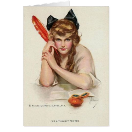 Lady With Red Quill Pen Greeting Card
