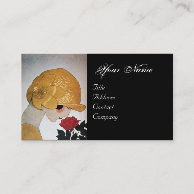 LADY WITH RED ROSE BEAUTY FASHION COSTUME DESIGNER BUSINESS CARD (Front)