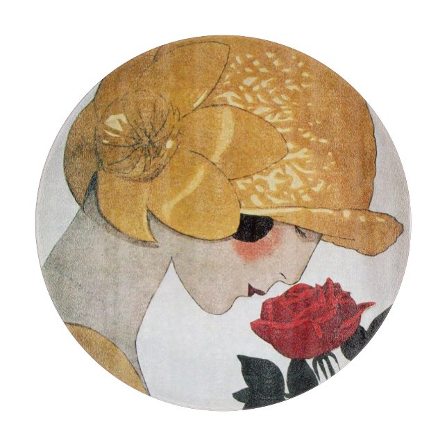 LADY WITH RED ROSE Beauty Fashion  Cutting Board (Front)