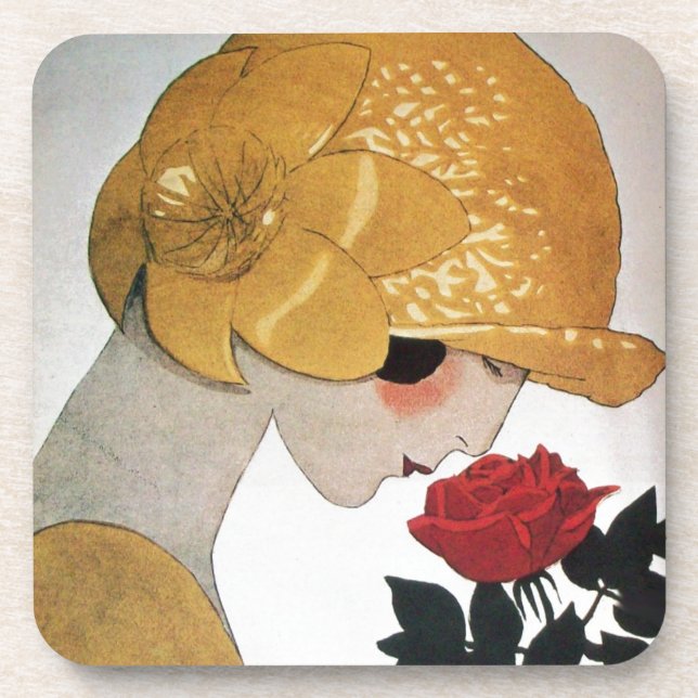 LADY WITH RED ROSE COASTER (Front)