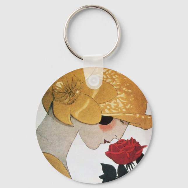 LADY WITH RED ROSE KEY RING (Front)