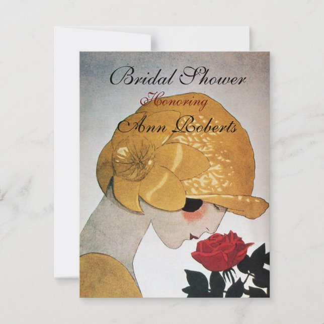 LADY WITH RED ROSE MONOGRAM BRIDAL SHOWER PARTY INVITATION (Front)
