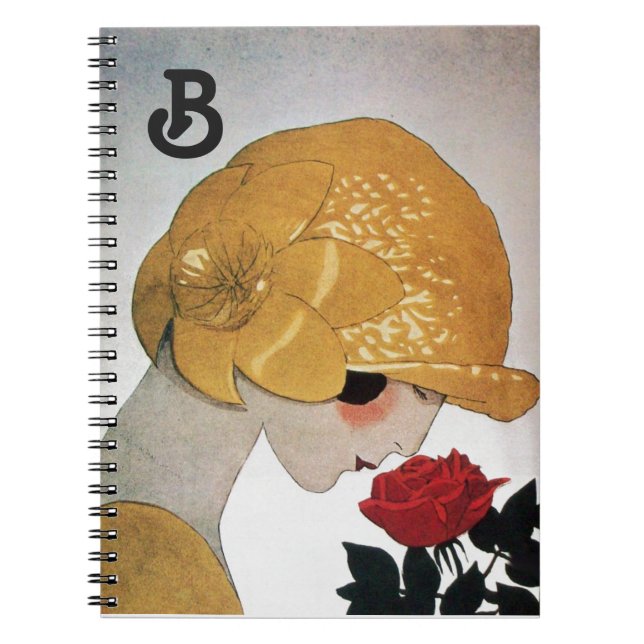 LADY WITH RED ROSE MONOGRAM NOTEBOOK (Front)