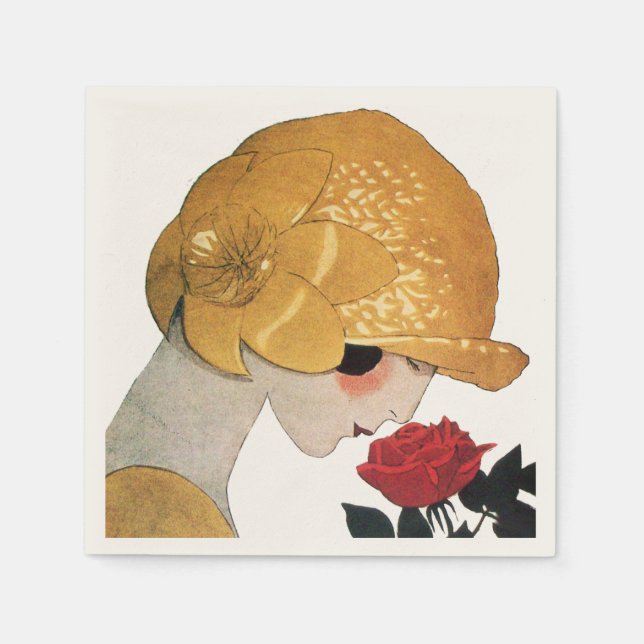 LADY WITH RED ROSE NAPKIN (Front)