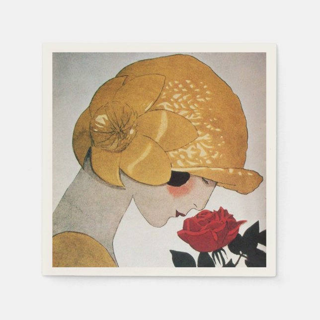 LADY WITH RED ROSE NAPKIN (Front)