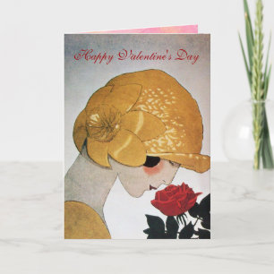 LADY WITH RED ROSE Valentine's Day Holiday Card