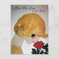 LADY WITH RED ROSE WEDDING SAVE THE DATE