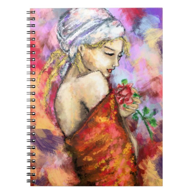 Lady with Rose - Abstract Woman Original Painting  Notebook (Front)