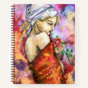 Lady with Rose Notebook Modern Woman Painting