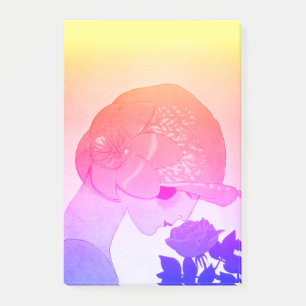 LADY WITH ROSE Pink Blue Yellow Beauty Fashion Post-it Notes
