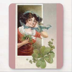 Lady with Shamrocks Mouse Pad