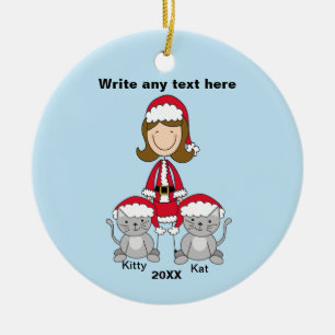 Lady With Two Cats Christmas Ornament