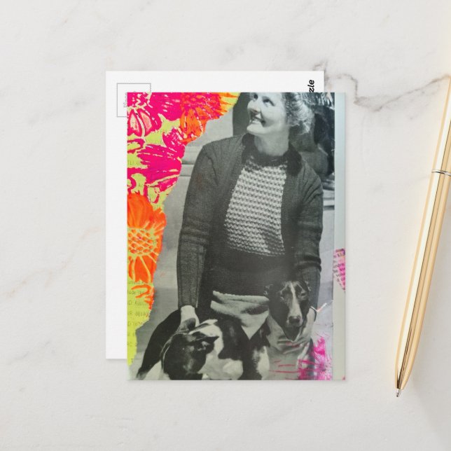 Lady With Two Dogs Collage Postcard (Front/Back In Situ)