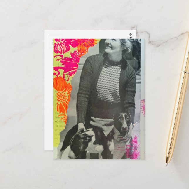 Lady With Two Dogs Collage Postcard (Front/Back In Situ)