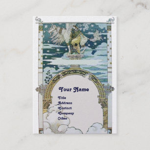 LADY WITH UNICORN ,blue gold metallic paper Business Card