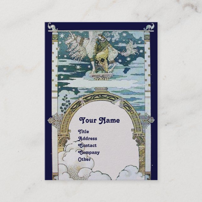 LADY WITH UNICORN ,blue white gold Business Card (Front)
