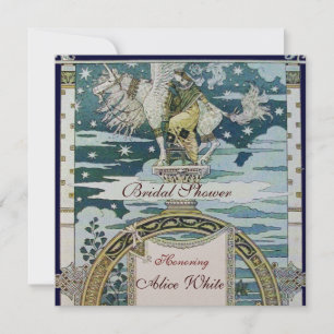LADY WITH UNICORN BRIDAL SHOWER PARTY Blue White Invitation