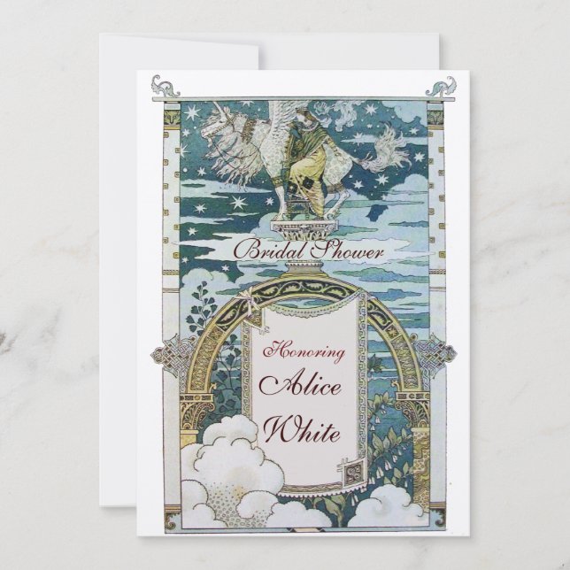 LADY WITH UNICORN BRIDAL SHOWER PARTY GOLD INVITATION (Front)