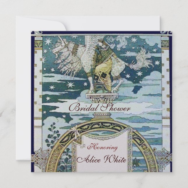 LADY WITH UNICORN BRIDAL SHOWER PARTY Ice White Invitation (Front)