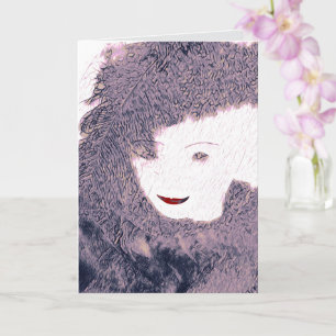 Lady woman feminine pink feathers beauty card