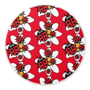 ladybird And Ladybug Family Ceramic Knob