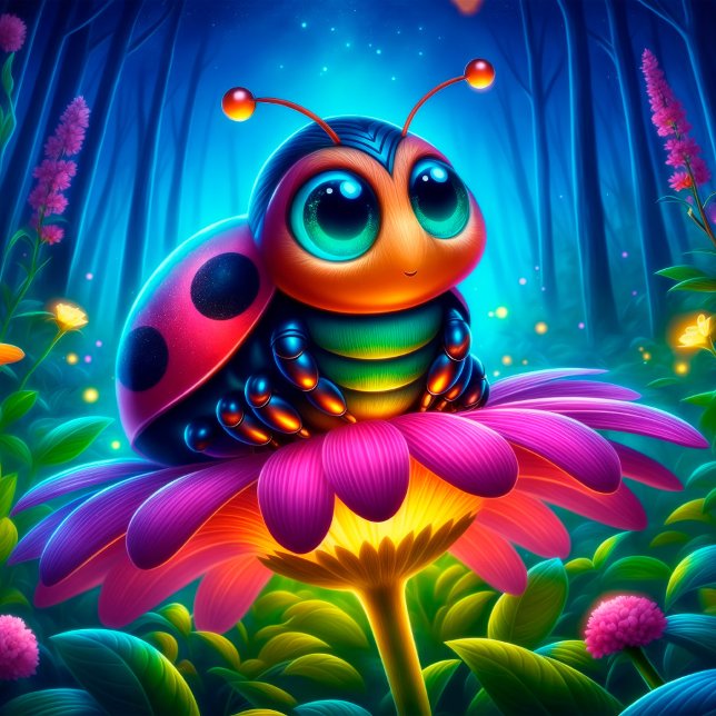 Ladybird bug flowers neon forest colourful magic poster (Creator Uploaded)