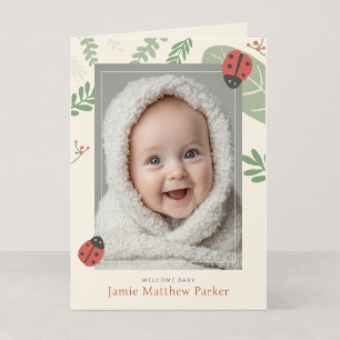 Ladybird Folded Birth Announcement Keepsake Card