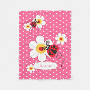 Ladybird ladybug flowers graphic pink name blanket