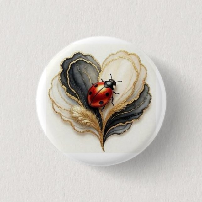 Ladybird Ladybug Heart Leaf  3 Cm Round Badge (Front)