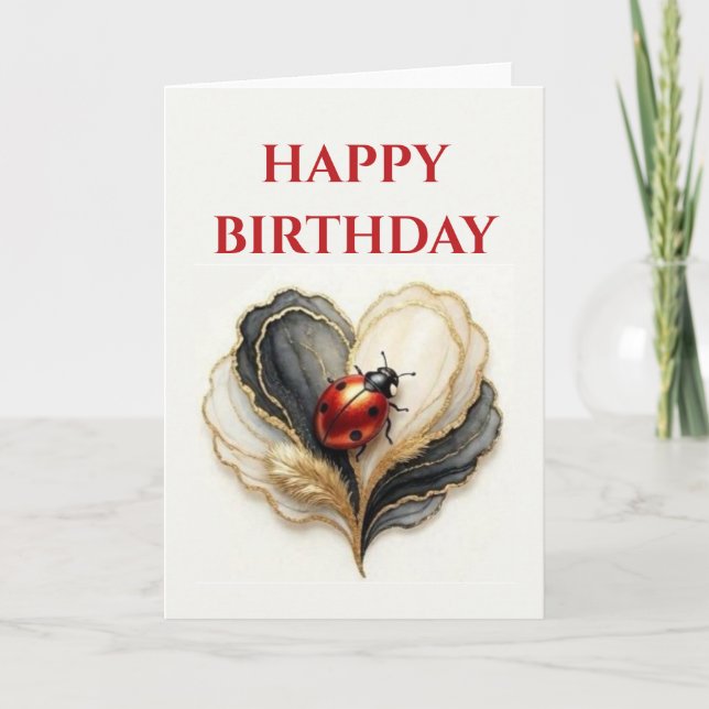 Ladybird Ladybug Heart Leaf  Card (Front)