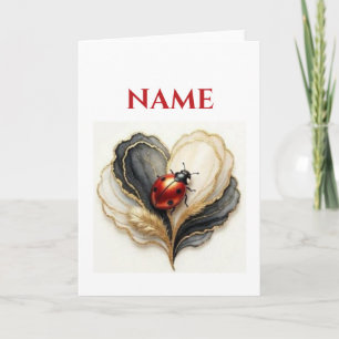 Ladybird Ladybug Heart Leaf Card