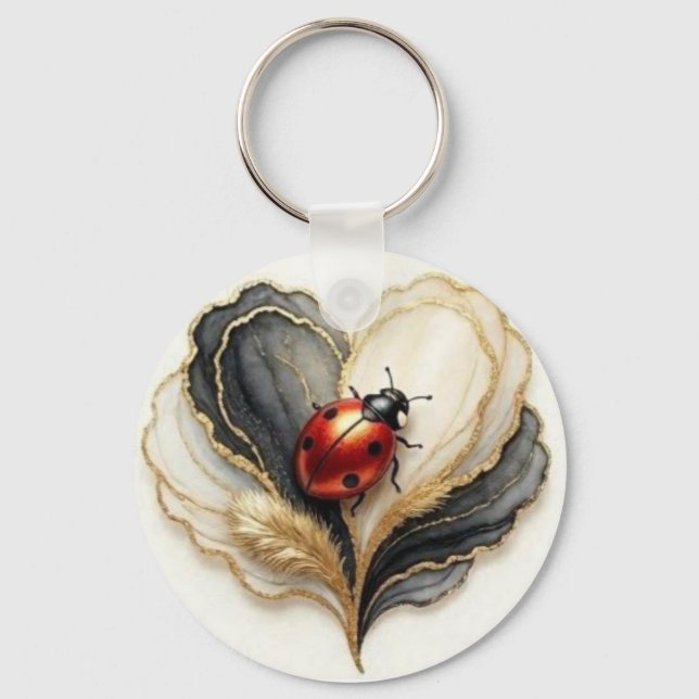 Ladybird Ladybug Heart Leaf  Key Ring (Front)