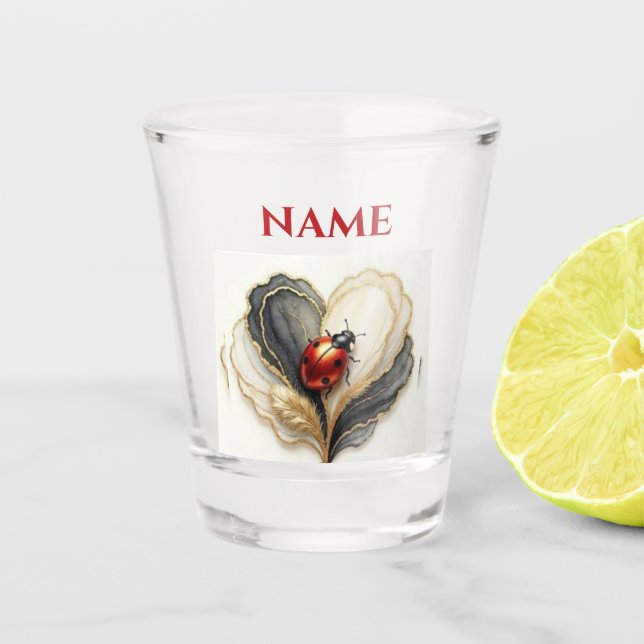 Ladybird Ladybug Heart Leaf  Shot Glass (Front)