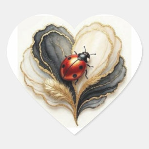 Ladybird Ladybug Heart Leaf Sticker
